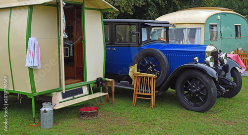 Vintage Car and Caravans - Trailers on park land.