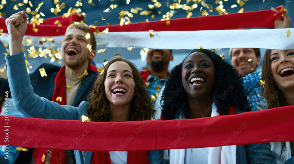 Fototapeta premium Fans holding a red banner