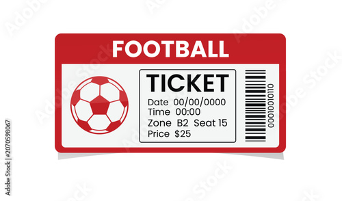 Fényképezés Red football ticket with soccer ball on for match event vector