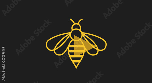 Schilderij op canvas Minimalist geometric honeybee icon on dark background