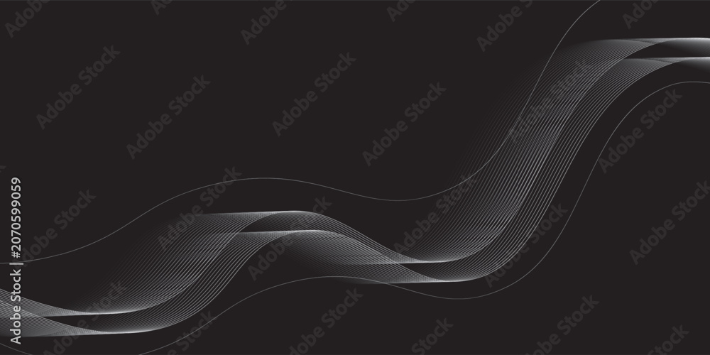Fototapeta premium Dynamic monochrome abstract wave lines on black background with elegant curves.