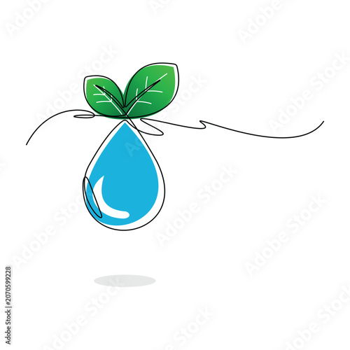 Single line art vector illustration of nature and pure water drop