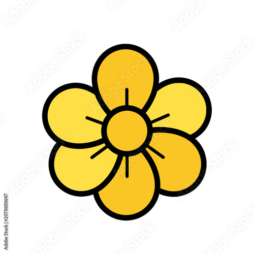 A simple yellow flower icon illustration on a white background