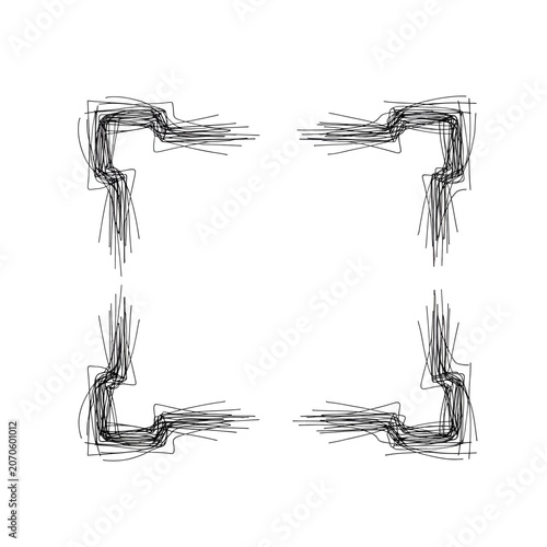 A minimalist abstract frame composed of intricate hand drawn black ink lines