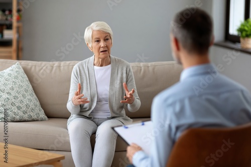 Senior woman and elderly patient in a therapy session with a professional counselor
