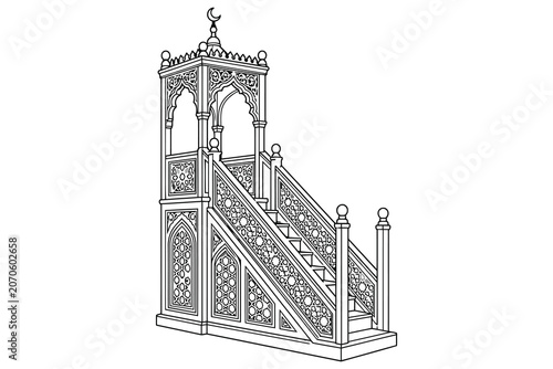 Billede på lærred Intricate wooden synagogue bimah with decorative steps