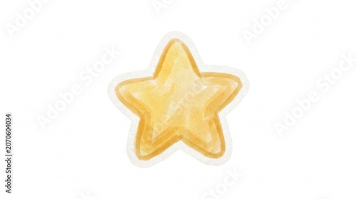 Cute Yellow Star Watercolor Marker Sticker Hand Painted Icon Isolated White Background