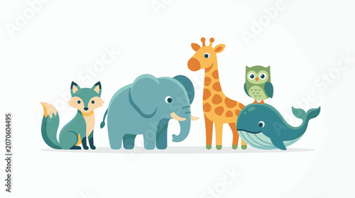 Colorful illustration of five animals (2)