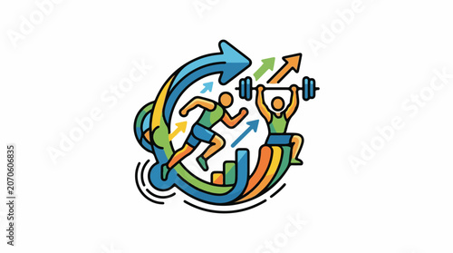 A colorful illustration of two athletes in motion