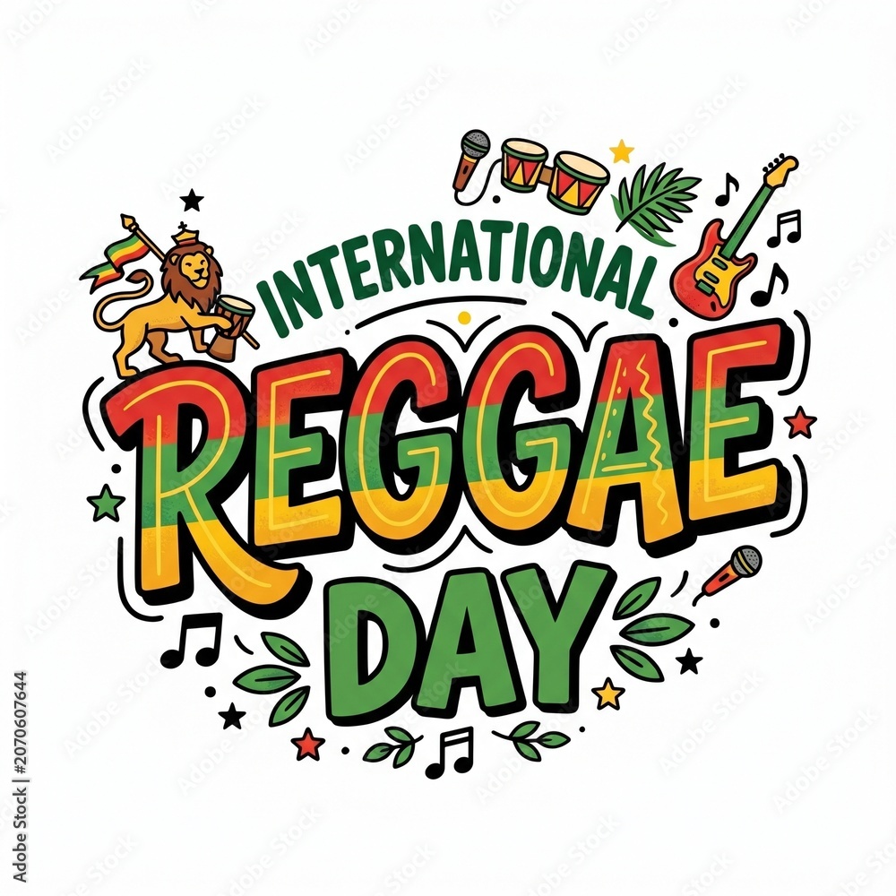 Fototapeta premium International Reggae Day Typography Vector Design Isolated on White Background