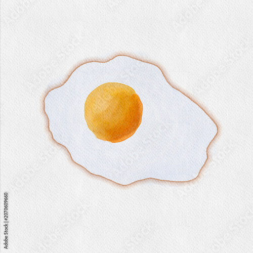 Minimalist watercolor fried egg illustration on textured white background