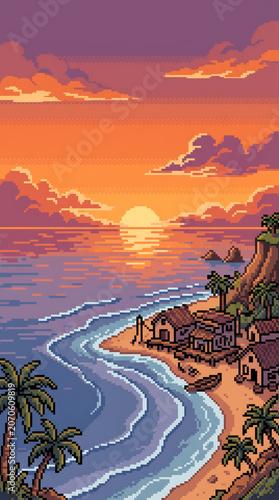 Tropical Pixel Art Sunset
