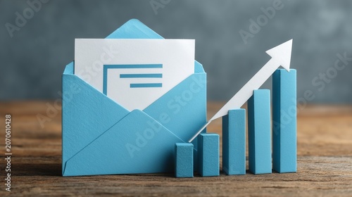Blue Envelope with Rising Bar Chart for Email Marketing Growth and Business Communication Success