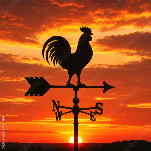 AI-generated image of a Rooster Weathervane at Sunrise Silhouette
