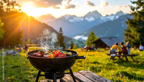 BBQ Grill Mountain Sunset.