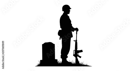 Εκτύπωση καμβά Soldier stands vigil at grave with rifle symbolizing respect