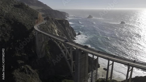 Aerial view of the Bixby Creek Bridge on California State Route 1, USA