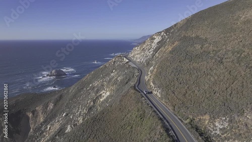 Aerial view of Highway 1 along the Pacific Coast of Big Sur, California, USA