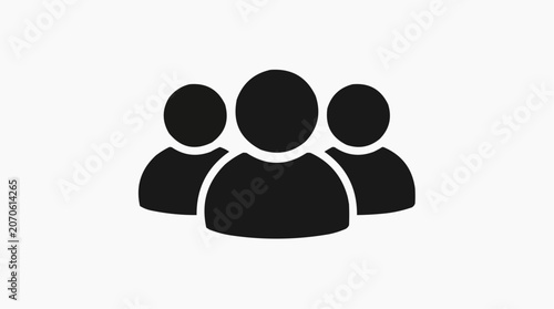 A simple black and white icon representing a group of three people