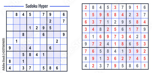 Sudoku Hyper puzzle grids with numbers and annotations on white background  