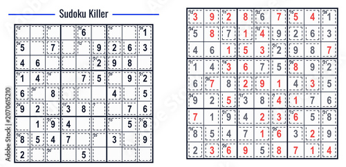 Sudoku Killer puzzle layout with clues on a grid background  