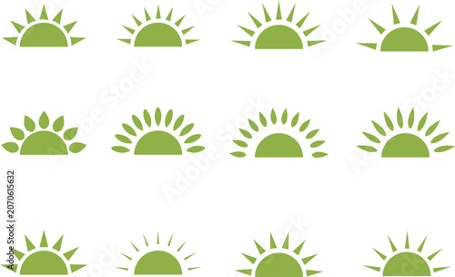 Foto Sunrise Icon Collection Green Sun Symbol Nature Vector Set
