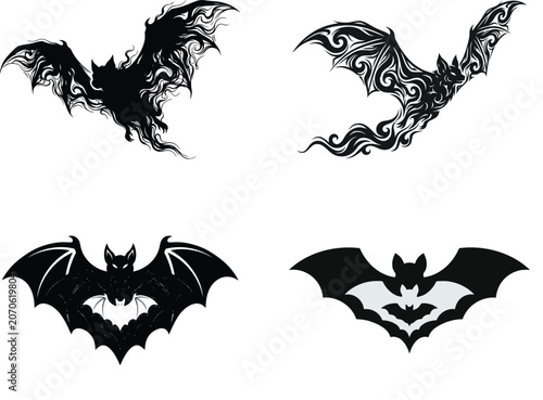Black stylish bat wings with intricate designs in flight