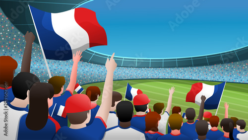 Photos French Football Fans Cheering in Stadium Illustration, France Soccer Supporters