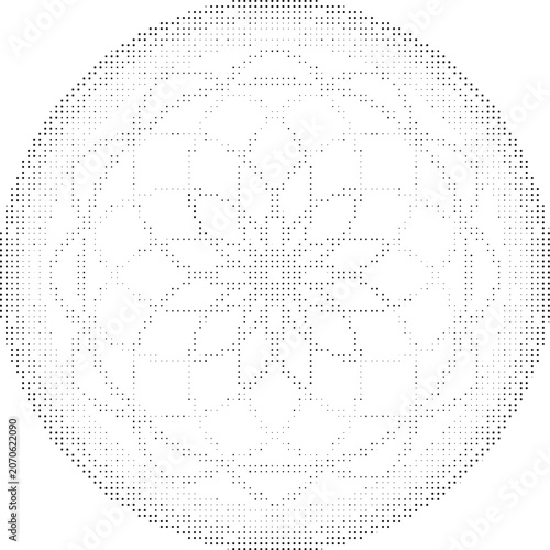 Abstract geometric radial pattern with halftone dots on transparent background for modern designs visual effects.