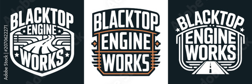 Billede på lærred Three vintage style blacktop engine works typographic logo emblem designs