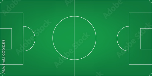 Foto Top view of a professional green football soccer field with accurate white line markings and a vibrant grass texture gradient