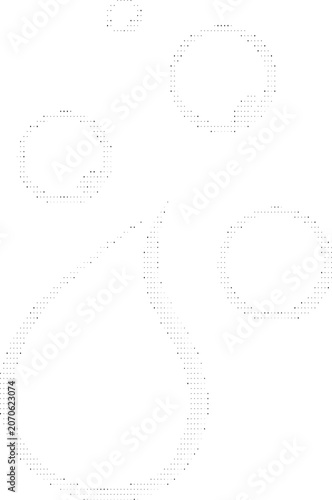 Abstract halftone pattern with dotted lines and circular shapes on a transparent grid, modern graphic design element.