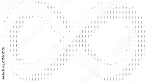 Abstract infinity symbol halftone pattern, depicting endless loops and continuous motion in a stylized form.