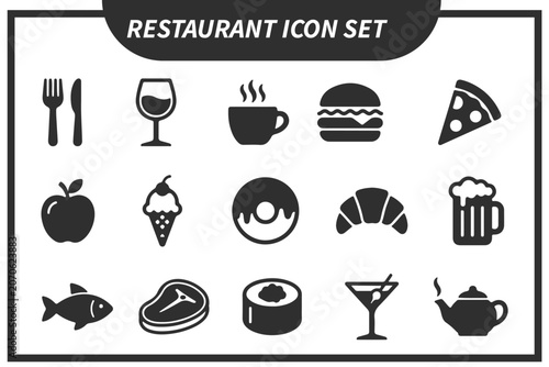 Restaurant Menu Food Icons Pack Minimal Flat Design