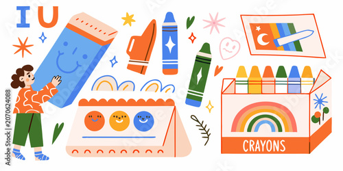 Crayons And Art Supplies Colorful Vector Illustration
