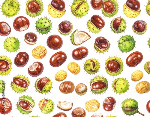 Chestnuts pattern with Watercolor.