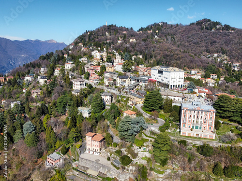 Aerial view of the picturesque village of Brunate on Lake Como