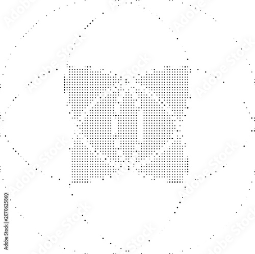 Abstract square portal design created with halftone dots on transparent background for futuristic digital media projects.