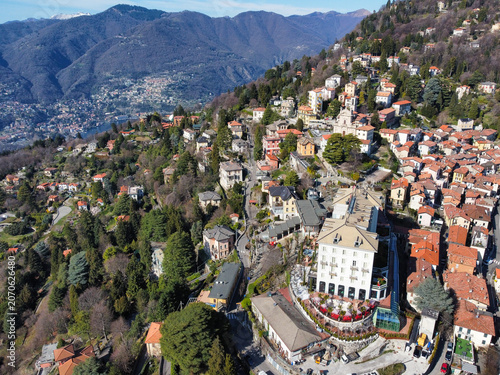Aerial view of the picturesque village of Brunate on Lake Como