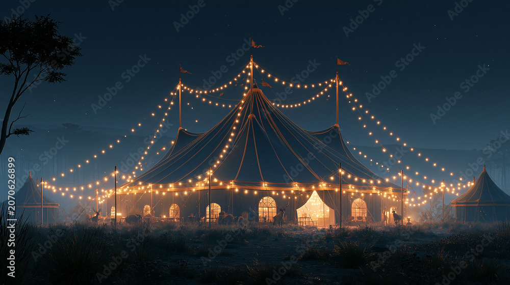 Fototapeta premium Magical Illuminated Circus Tent at Night