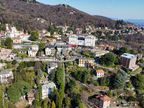 Aerial view of the picturesque village of Brunate on Lake Como