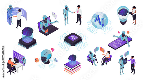 Tableau sur toile Artificial intelligence 3d isometric concept set