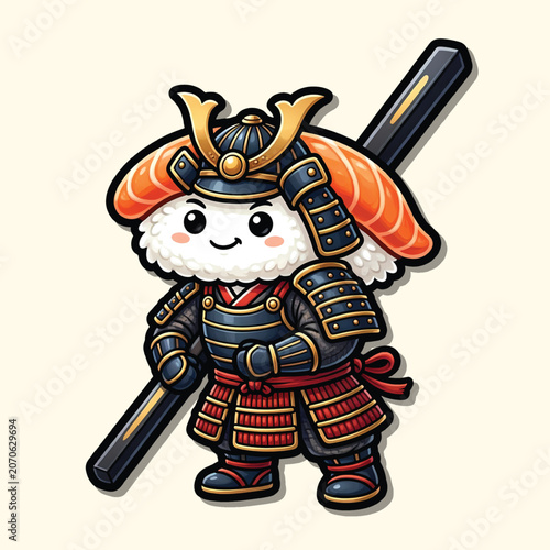 Samurai Cat Mascot Character Vector Illustration