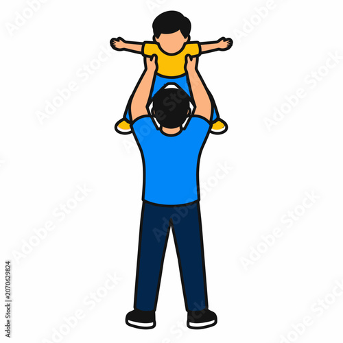 Adult Holding Child on Shoulder in Playful Pose.