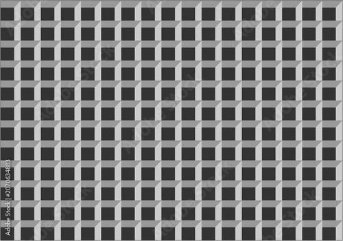A seamless dark gray geometric grid pattern featuring an array of 3D square cell structures creating a textured, abstract background with depth and shadow.