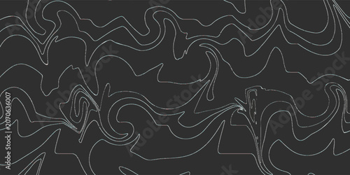 Topographic map background with abstract black wavy lines on white, seamless pattern texture vector illustration. An abstract monochrome topographic map background, black wavy contour lines