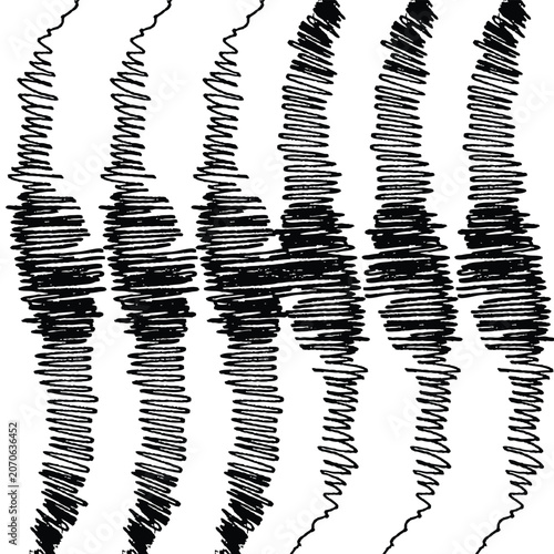 Black scribble pattern on with wavy lines and abstract shapes
