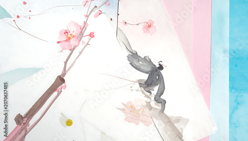 delicate watercolour cherry blossoms with brush strokes and pink petals, soft spring floral theme