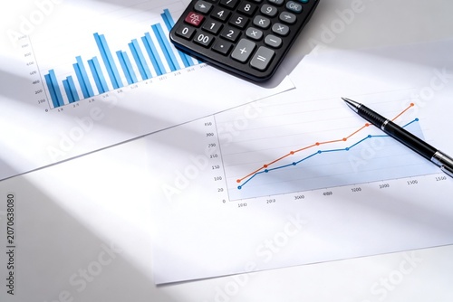 Business charts and calculator on desk