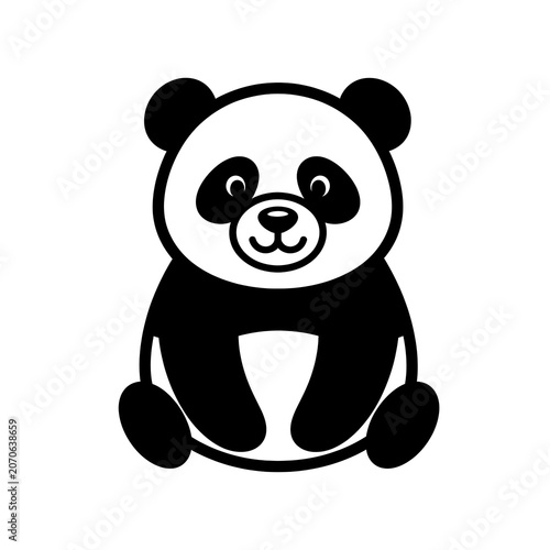 Cute cartoon panda bear character smiling.